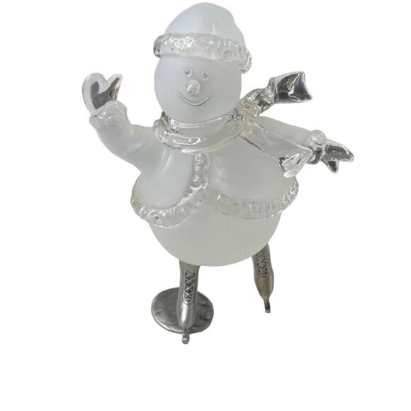 Holiday Ice Skating Large Acrylic Christmas Snowman Silver Skates 9.5 in u - Picture 1 of 7